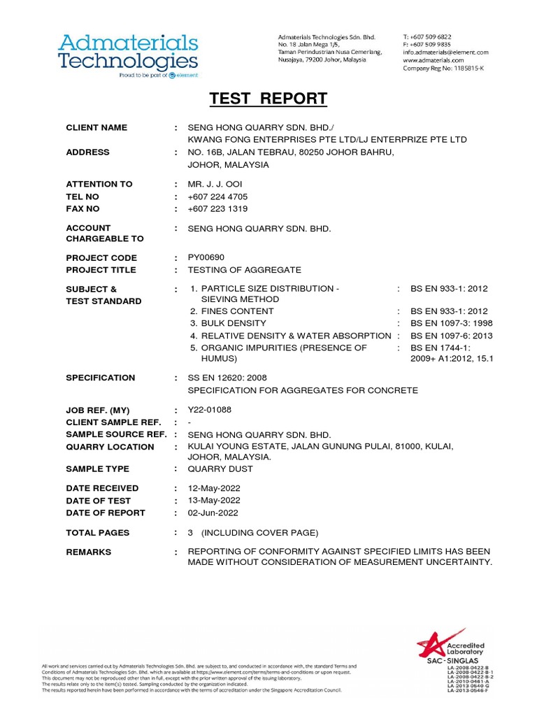 Quarry Dust Testing Report Summary | PDF | Density | Physical Sciences
