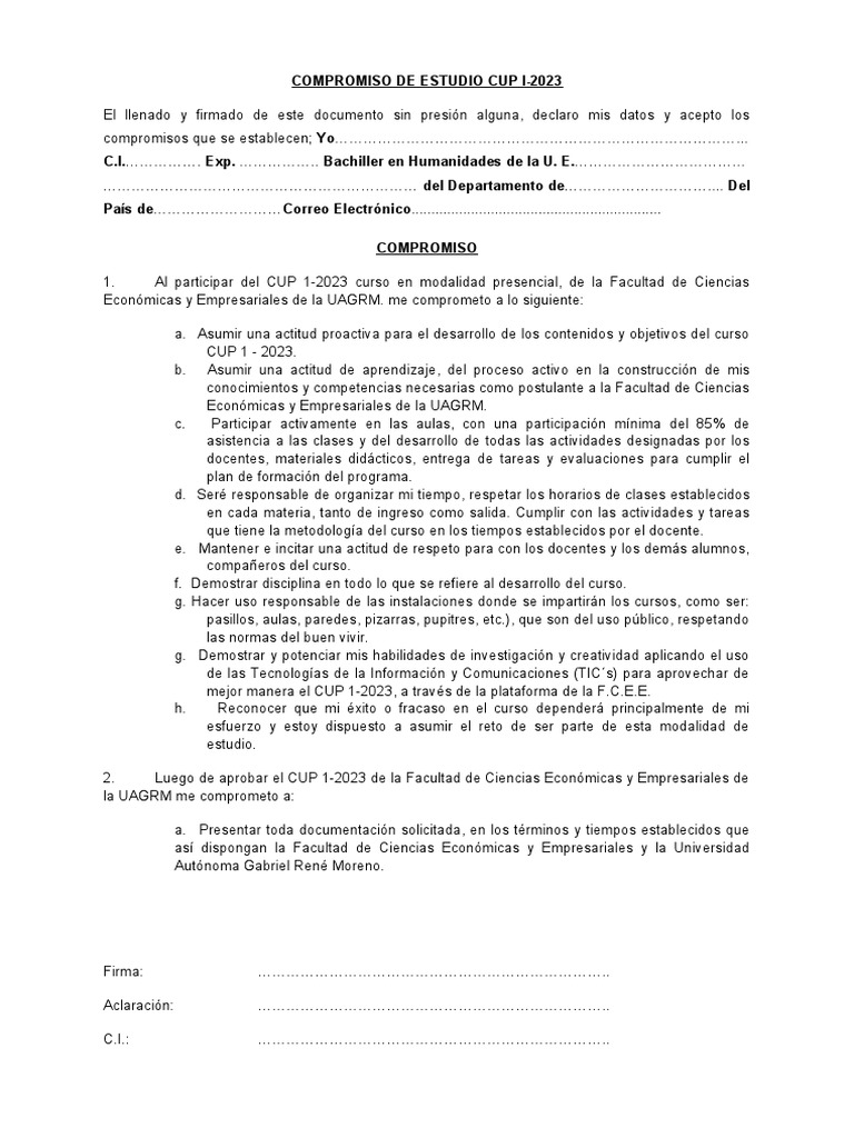 Compromiso de Estudio Cup I-2023 | PDF | Método de enseñanza ...
