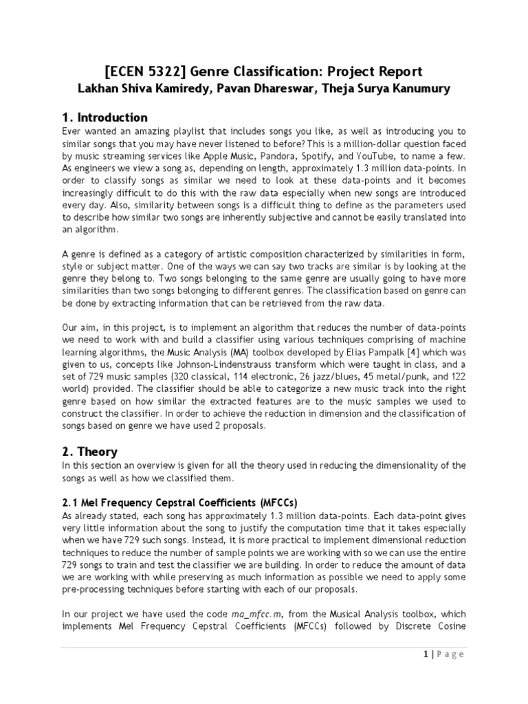 Music Genre Classification Project Repor | PDF | Mathematical ...