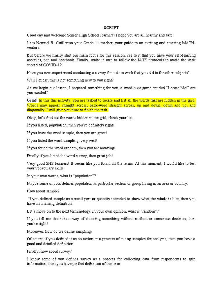 Script 1 | PDF | Sampling (Statistics) | Cognition