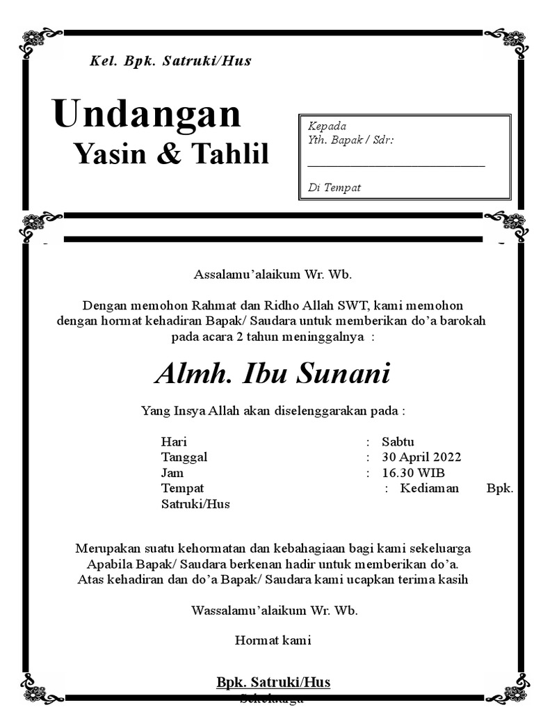 Undangan Tahlil 40 Hari 1 | PDF