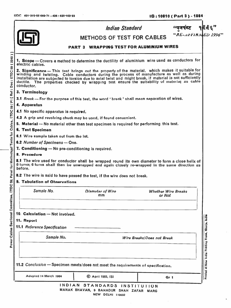 Indian Standard 9 Vir Cables "Re Kfian PDF Wire Electrical Wiring