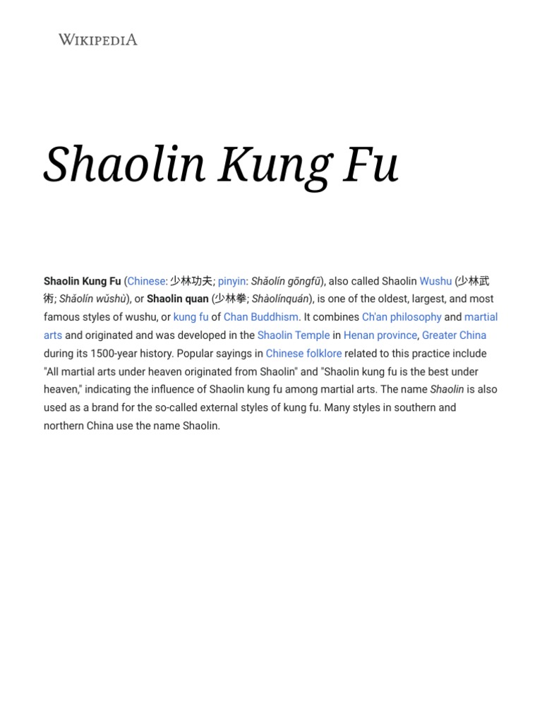 Overview of Shaolin Kung Fu Styles | PDF | Chinese Martial Arts ...