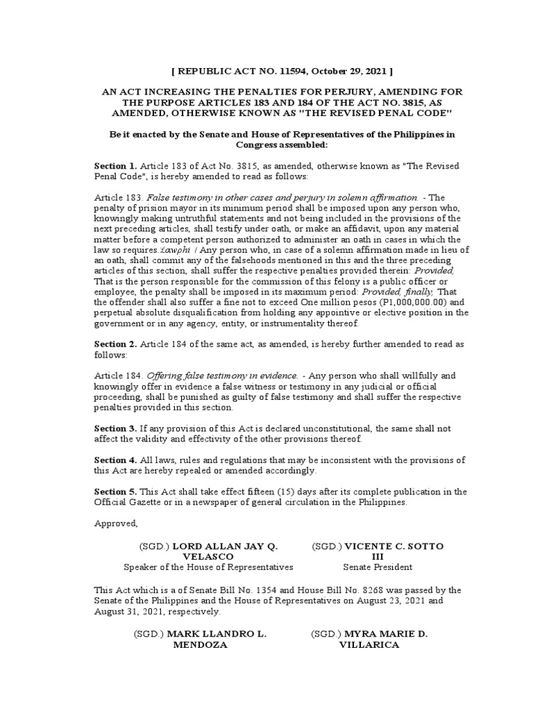 New Perjury Penalty PDF Perjury Common Law