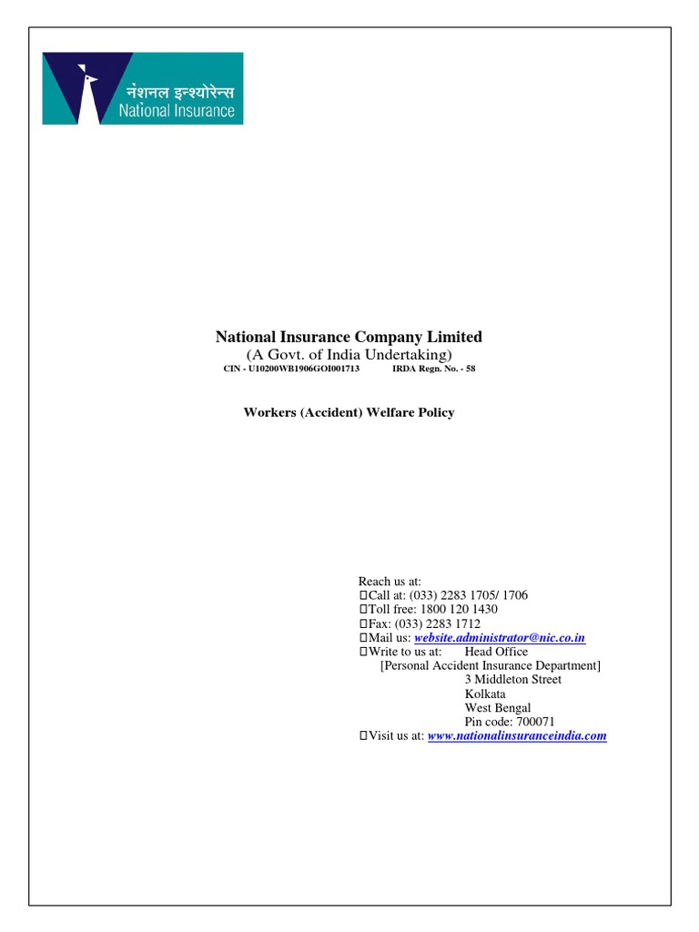 Workers' Accident Insurance Policy Document | PDF | Insurance | Hospital