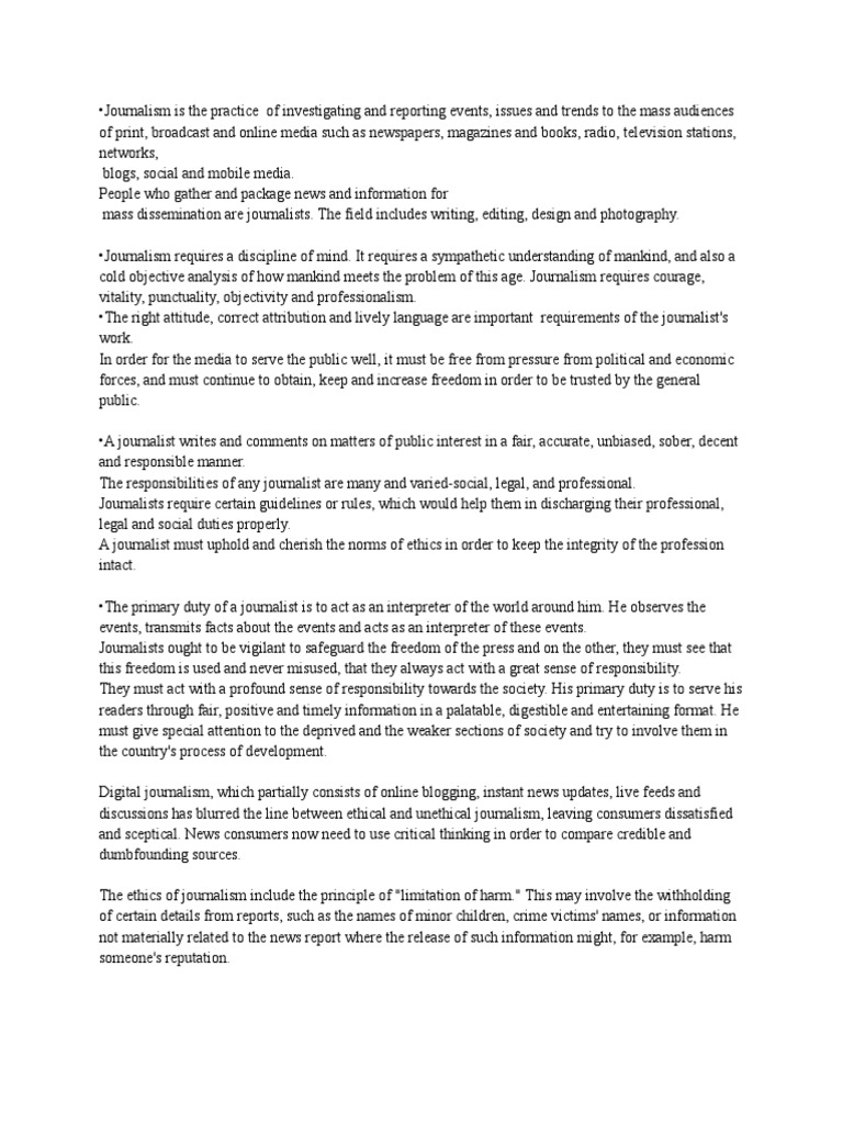 Ethics In Journalism Pdf Journalism News Media