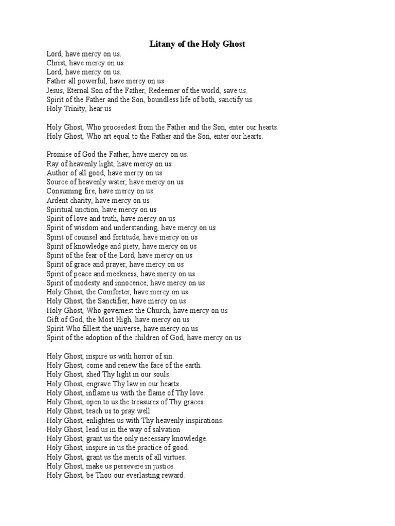 Litany of the Holy Spirit Prayer PDF Holy Spirit God