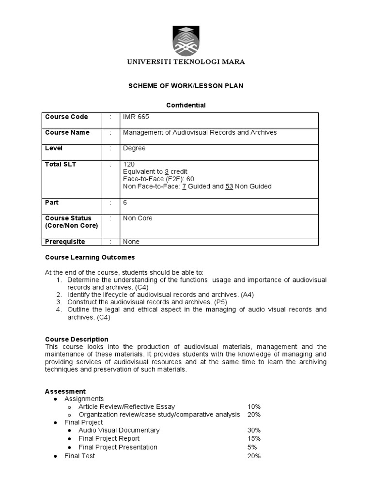 Lesson Plan IMR 665 - Oct 2022 - Feb 2023 | PDF | Archive | Lesson Plan