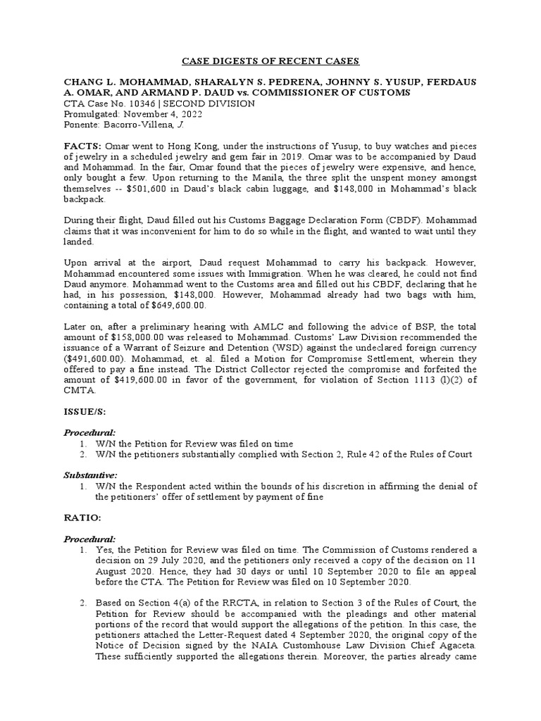 Digests of Cases Decided by CTA PDF Statute Of Limitations Taxes