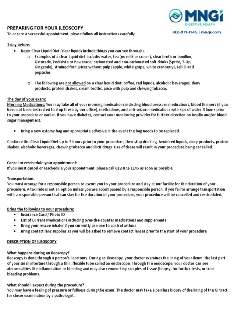Ileoscopy Prep 12.2019 PDF Endoscopy Biopsy
