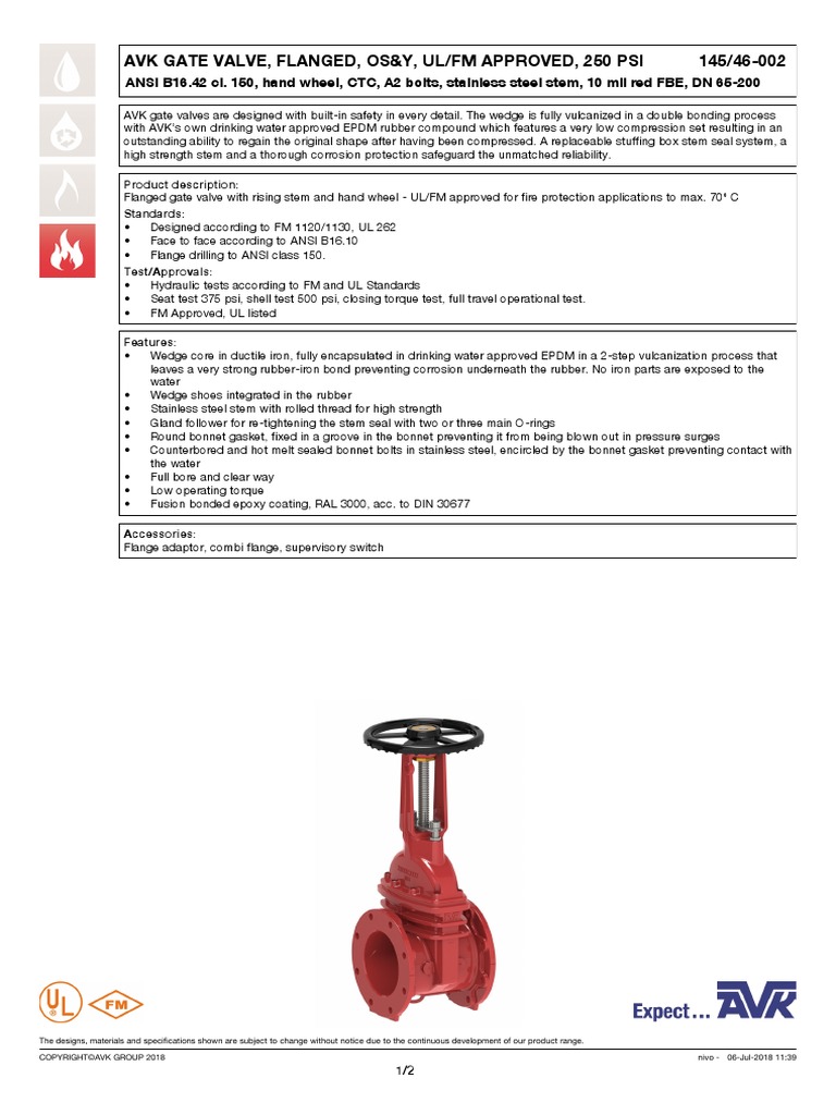 AVK Gate Valve OS&Y UL FM Outdoor PDF Valve Industrial
