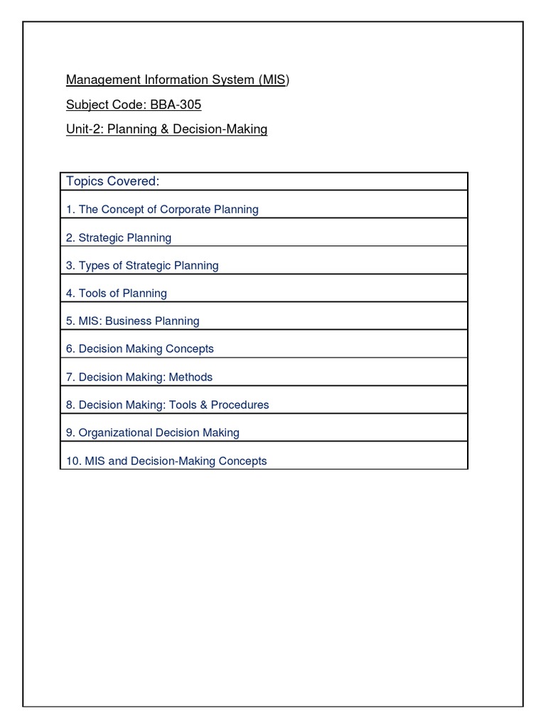 Unit 2 - Mis | Download Free PDF | Strategic Planning | Decision Making