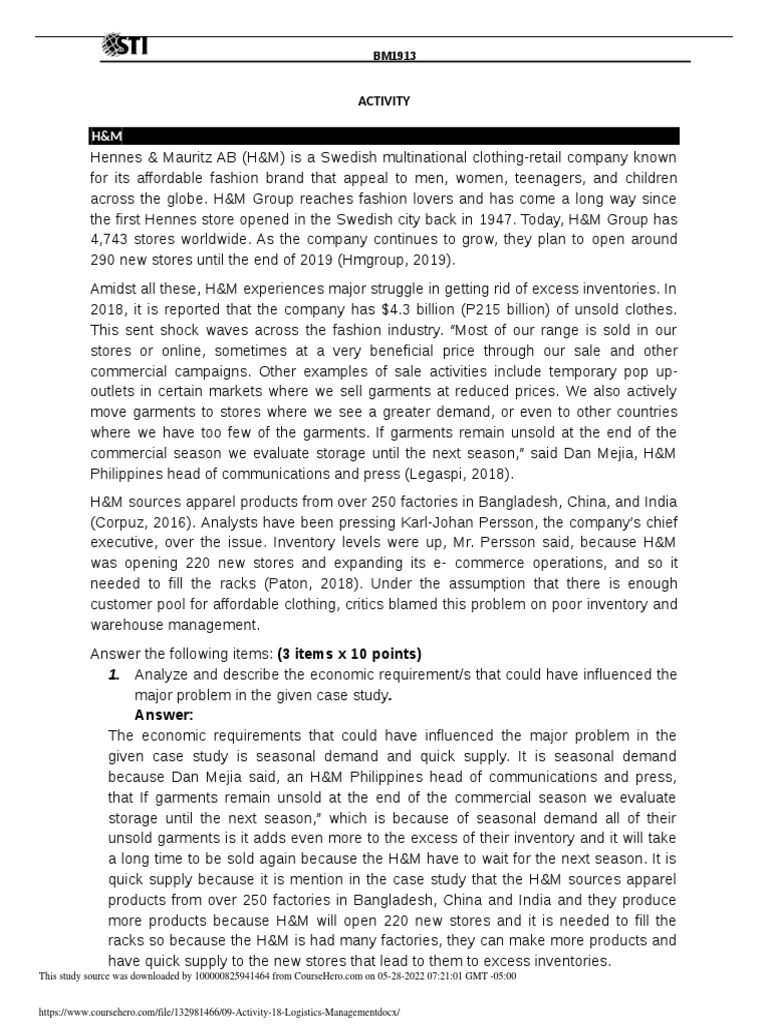 H&M's Inventory Challenges and Solutions | PDF | Warehouse | Inventory