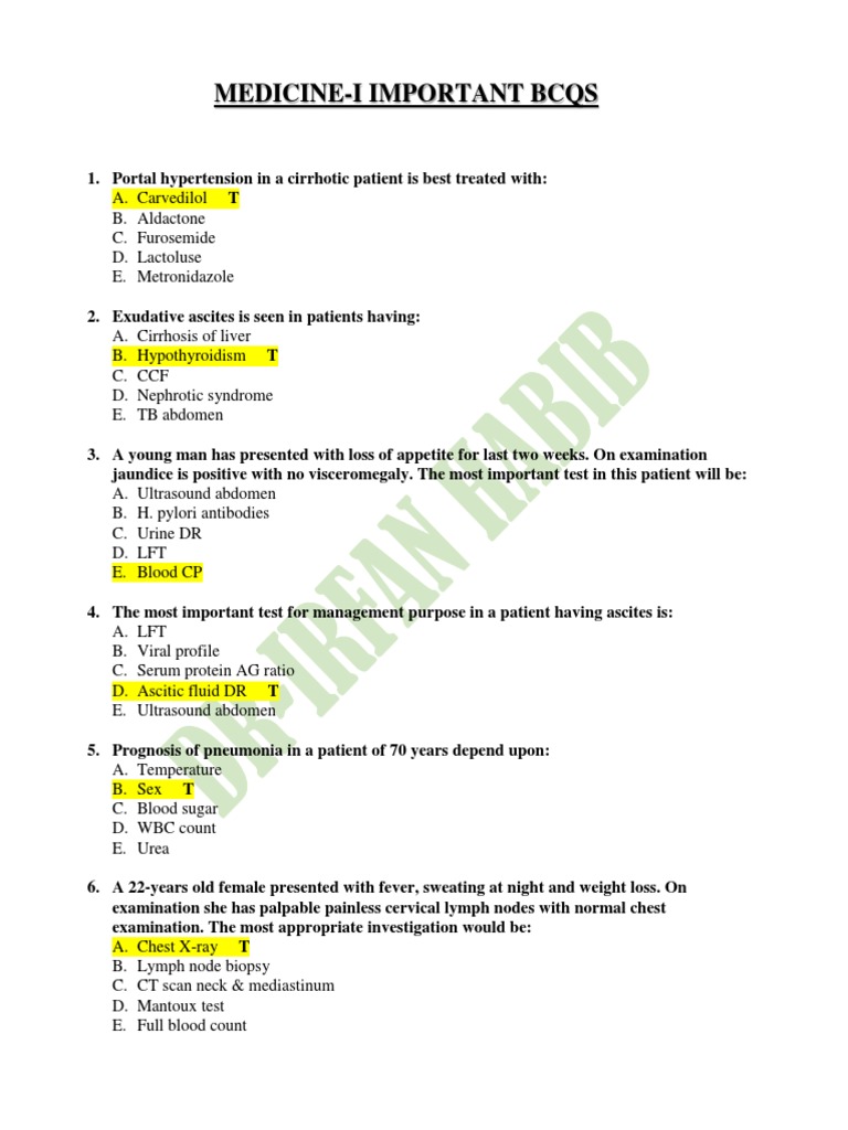 Key Medical Questions on Diagnosis and Treatment | PDF | Chronic ...