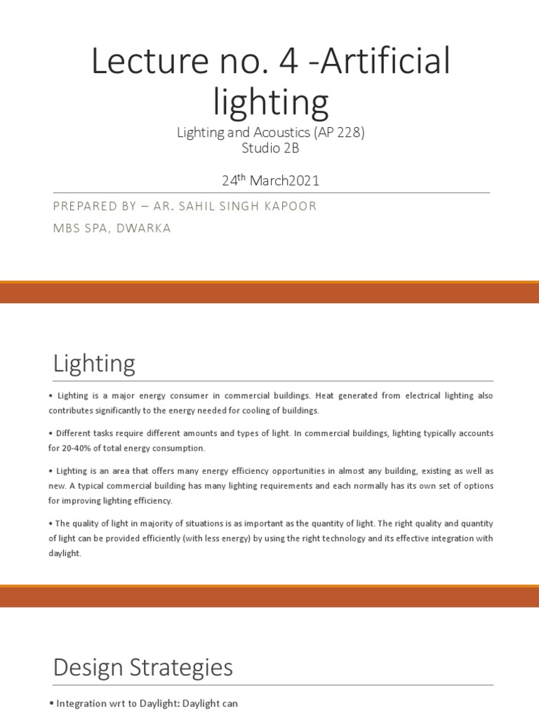 Lecture 4 Artificial Lighting PDF Incandescent Light Bulb