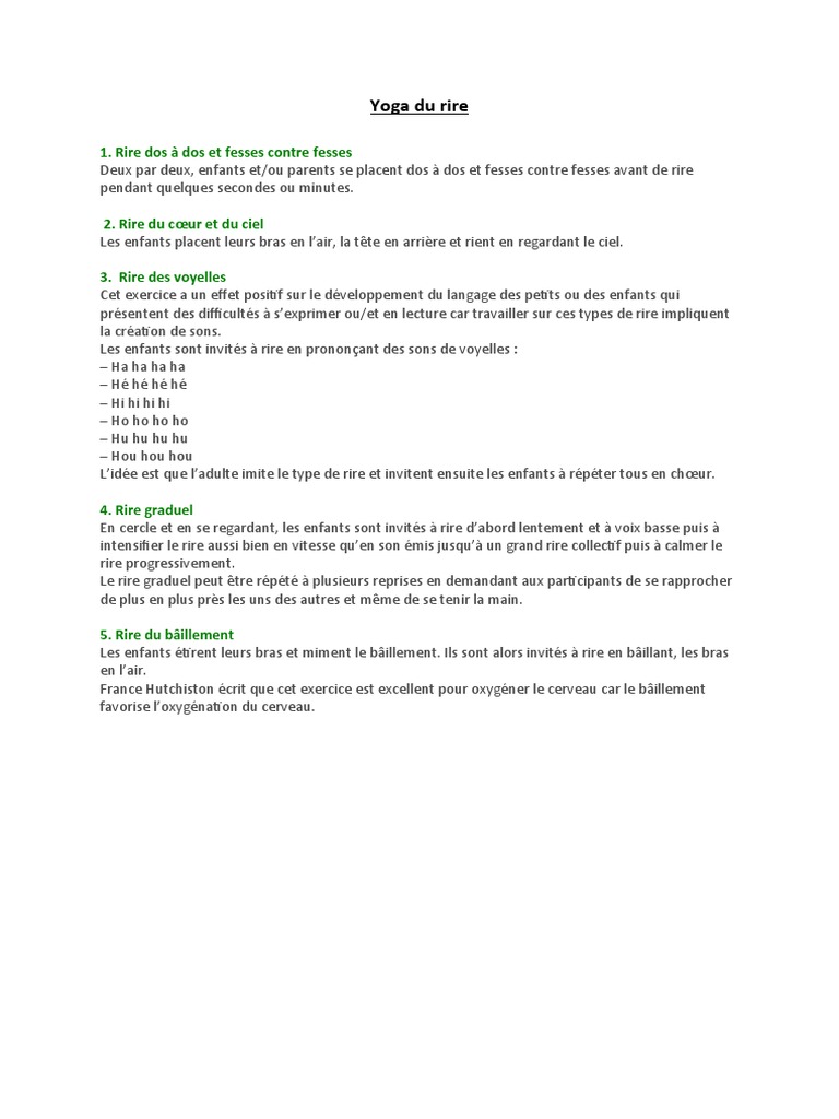 Exercices de yoga du rire pour enfants | PDF | Arts du langage et ...