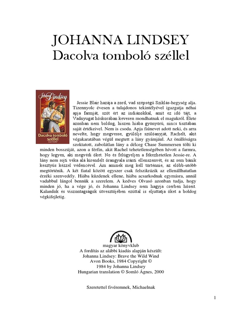 Johanna Lindsey - Dacolva Tomboló Szellel | PDF