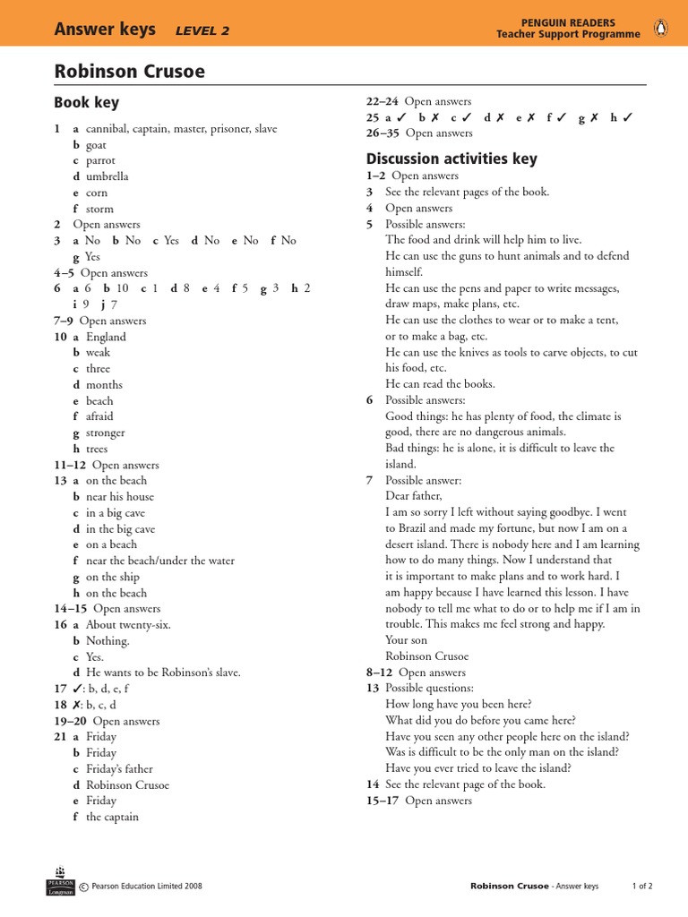 Robinson Crusoe Level 2 Answer Keys | PDF | Robinson Crusoe