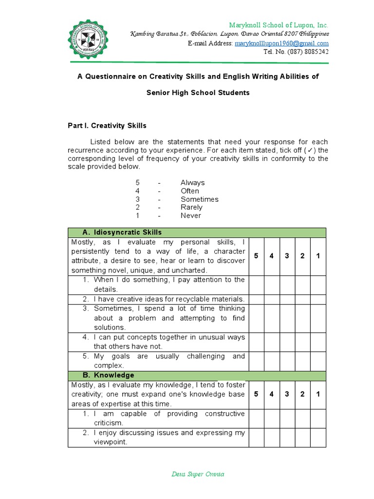 SurveyQuestionnaire Nga e Google Form PDF Creativity Experience