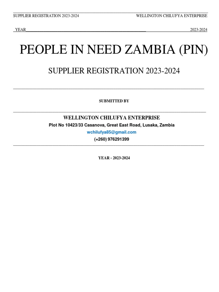 Registration for opportunity wellington chilufya enterprise submits