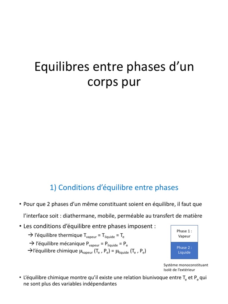 Équilibres de phases d'un corps pur | PDF | Enthalpie de changement d ...