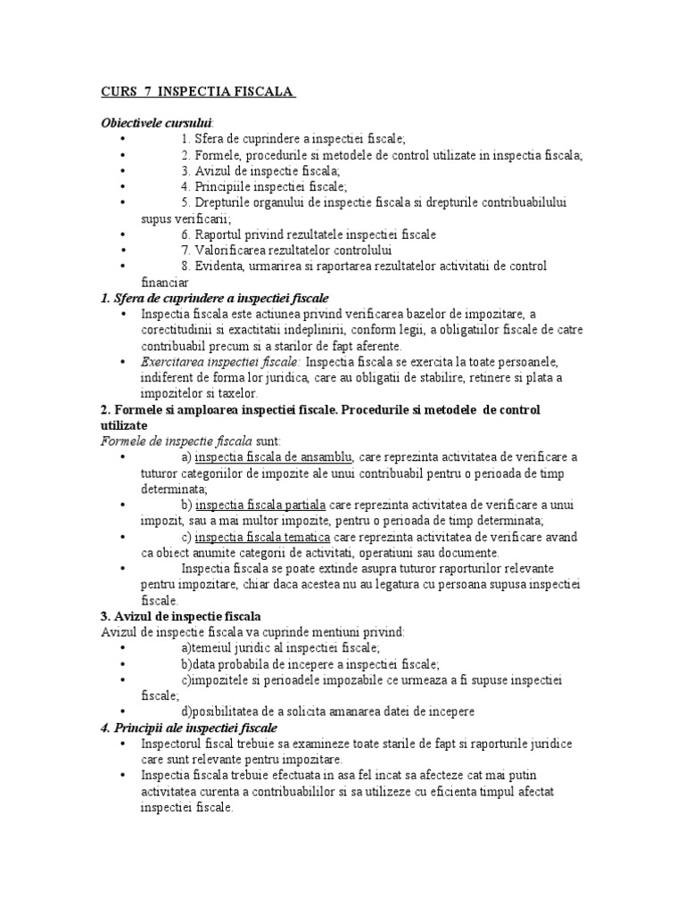 Curs 7 Inspectia Fiscala | PDF