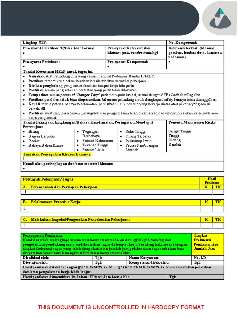 Standard Task Procedure Template-Bahasa Indonesia | PDF