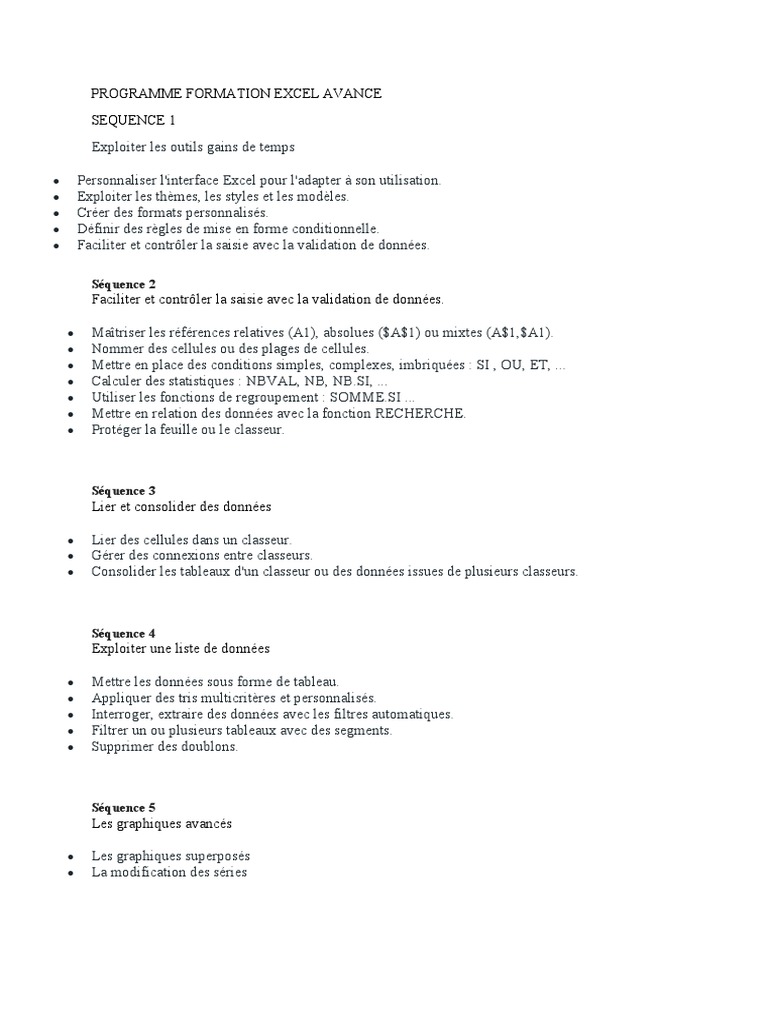 Programme Formation Excel Avance | PDF | Microsoft Excel | Ingénierie ...