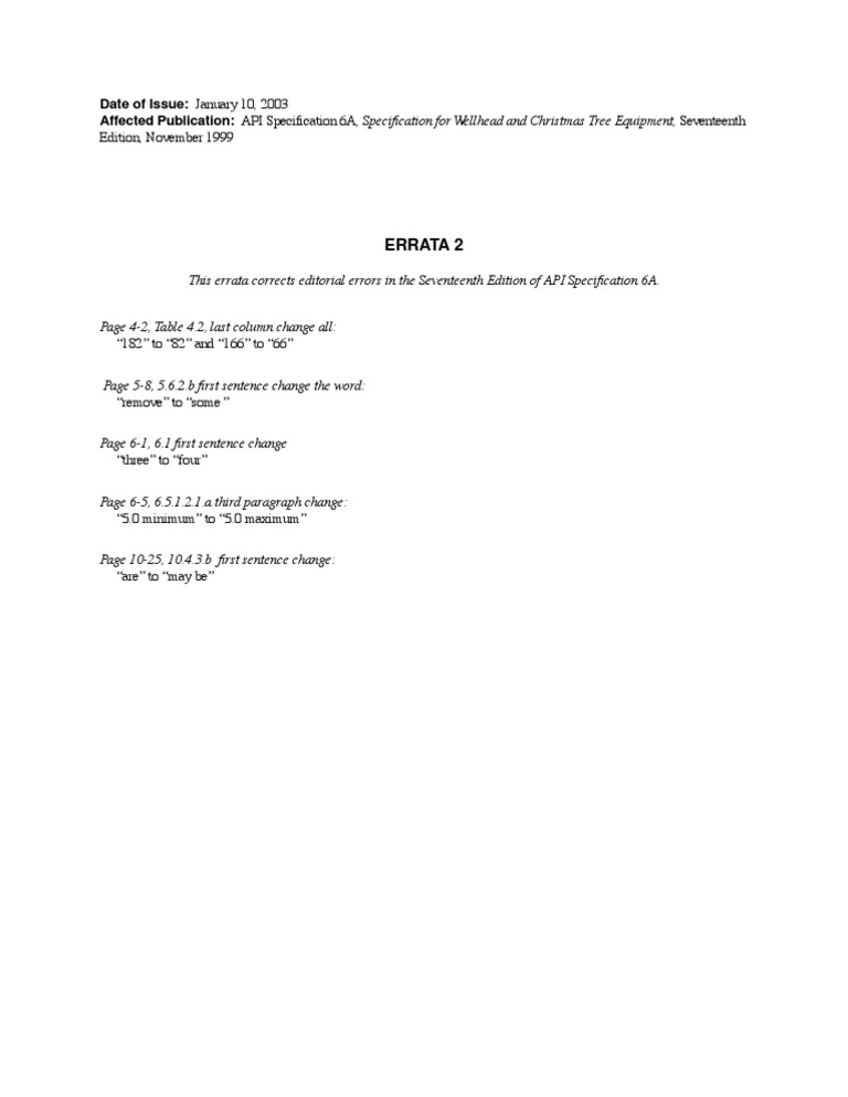 API 6A Valve Testing Errata | PDF | Technology & Engineering