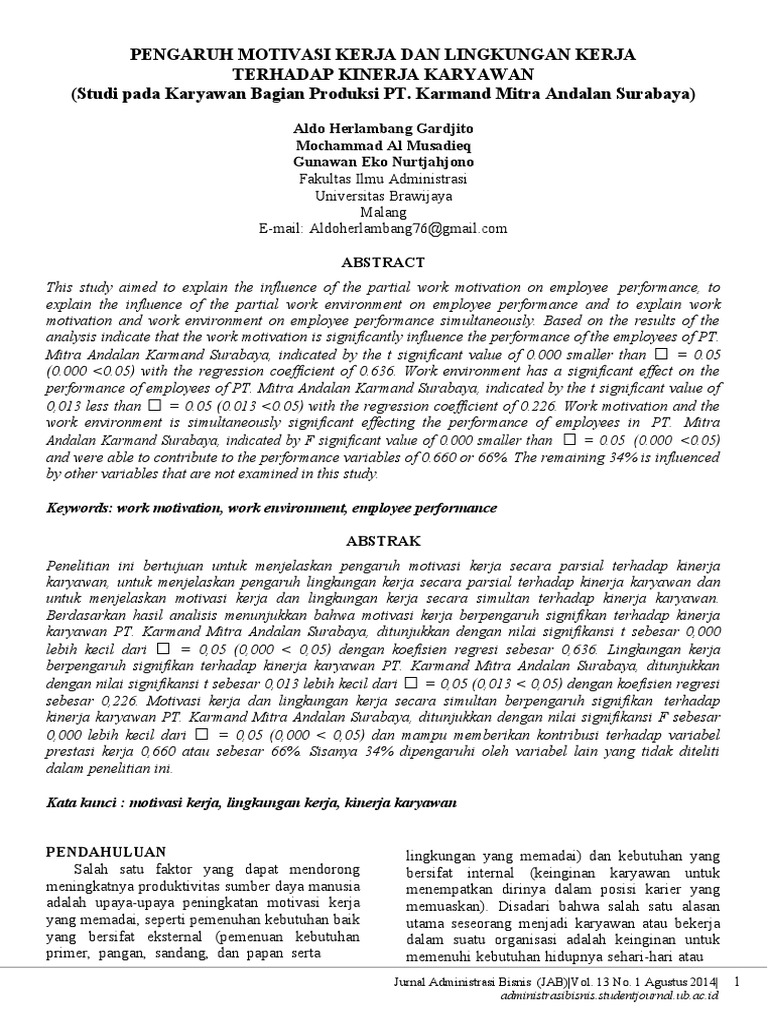 83778 Id Pengaruh Motivasi Kerja Dan Lingkungan K Motivasi Pdf