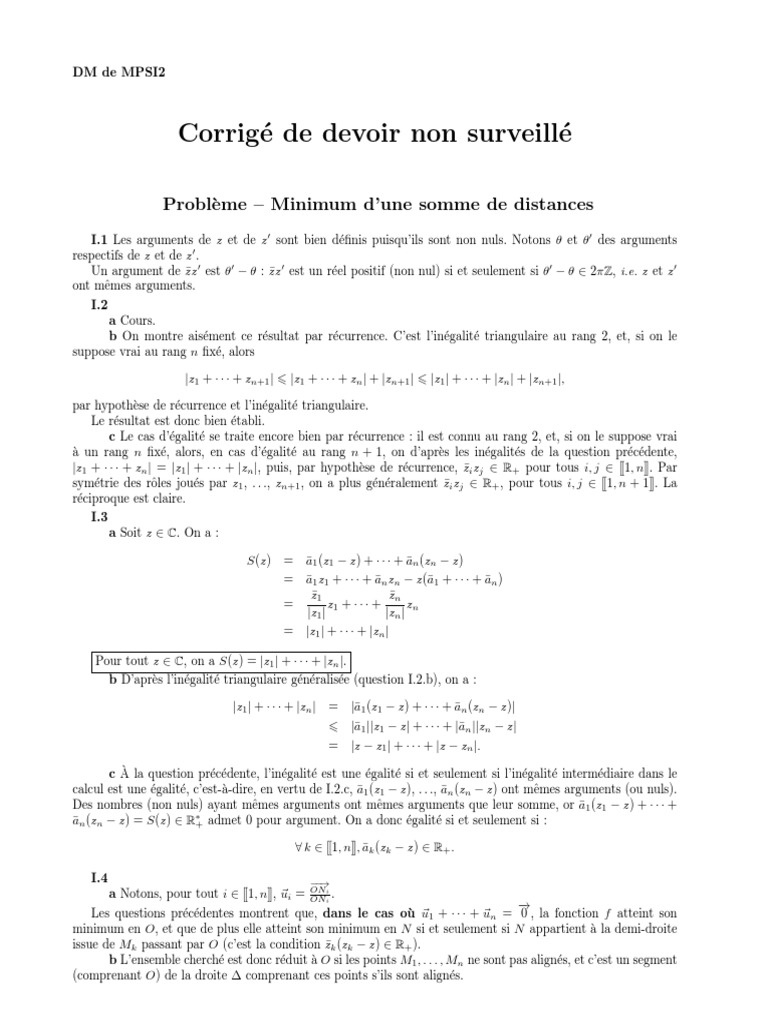 DM Minimum Distance Corrige PDF Mathématiques Analyse mathématique