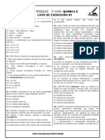 Lista de Exercicios Quimica II 3 Ano. Prof Wesley