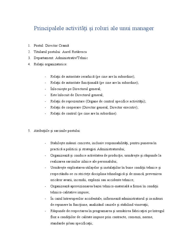 Principalele Activități Și Roluri Ale Unui Manager | PDF