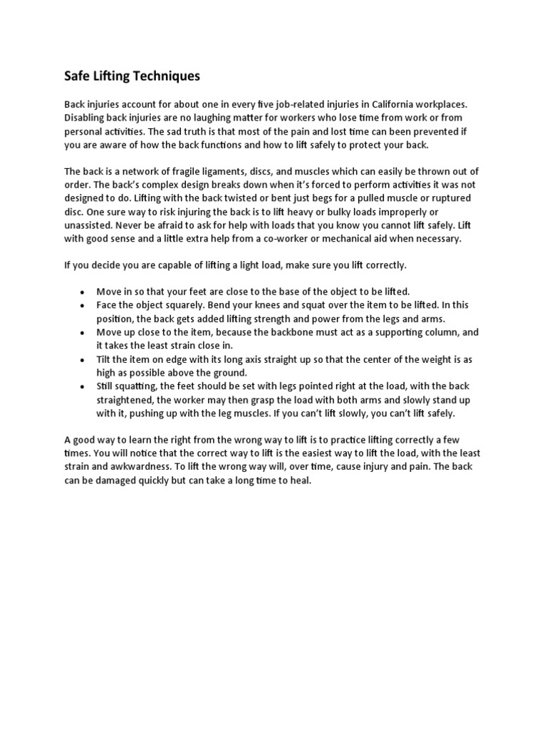 Safe Lifting Techniques (EN and SP) | PDF | Knee | Lower Limb Anatomy