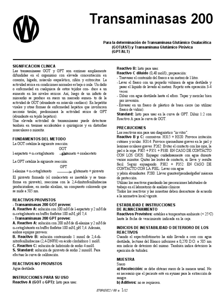 Determinación de Transaminasas GOT y GPT | PDF | Transaminasa | Química