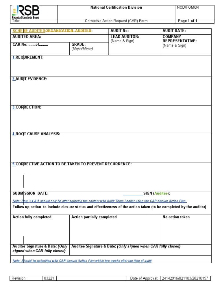 Corrective Action Request (CAR) Form | PDF | Business
