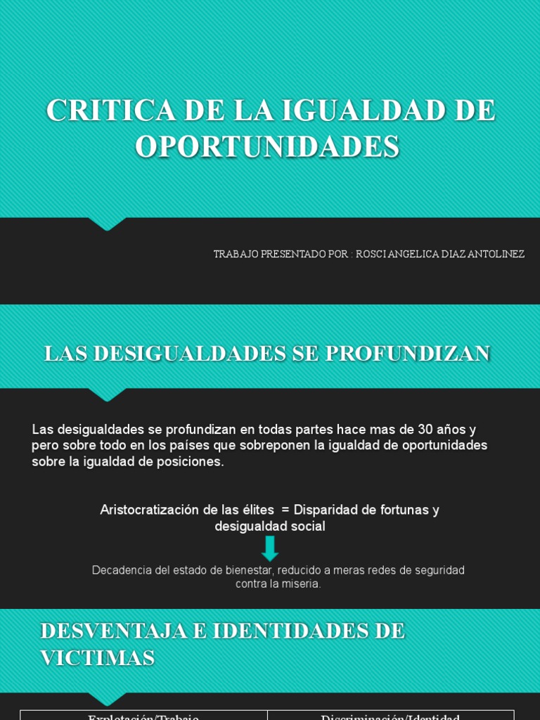 CRITICA DE LA IGUALDAD DE OPORTUNIDADES | PDF | Discriminación y ...