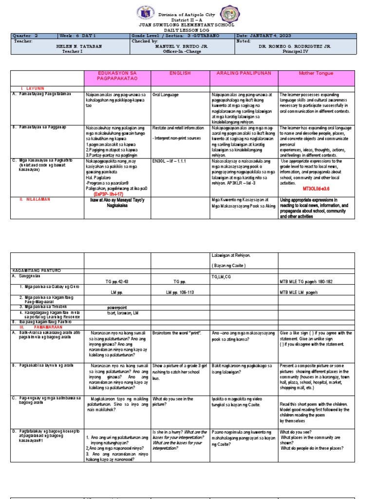 DLL Grade 3 2nd Quarter Jan. 4 PDF