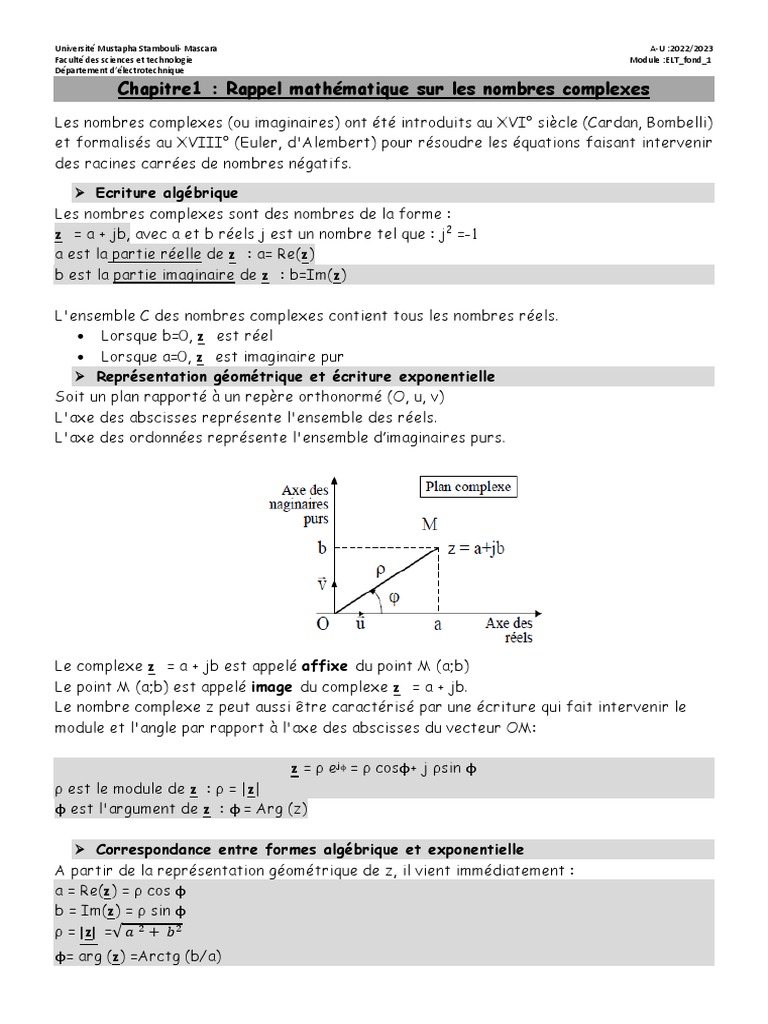 Nombres complexes et circuits électriques | PDF | Impédance ...