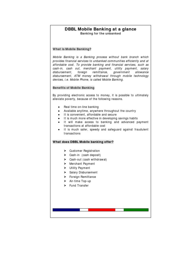 DBBL Mobile Banking Overview | PDF | Cheque | Personal Identification ...
