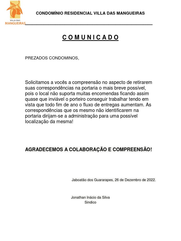 Comunicado correspondencia | PDF