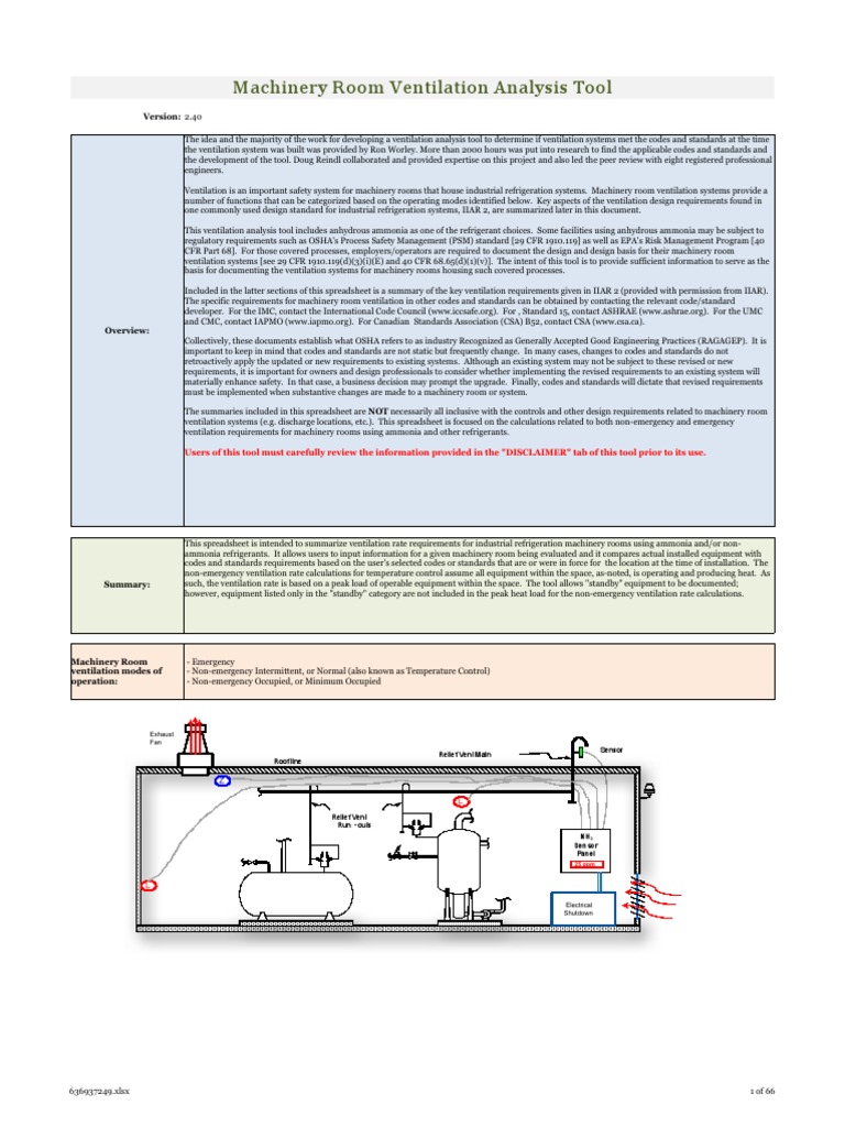 Machinery Room Ventilation Calculation Tool (V2.40) PDF Ventilation