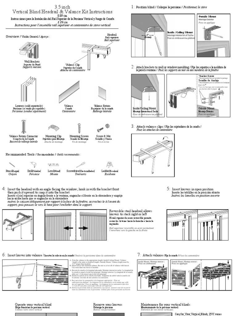 3.5 Inch Vertical Blind Headrail & Valance Kit Instructions PDF