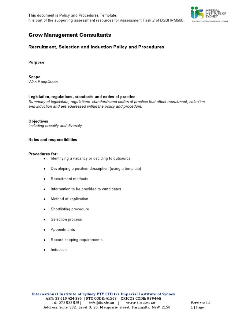 Policy and Procedures Template PDF