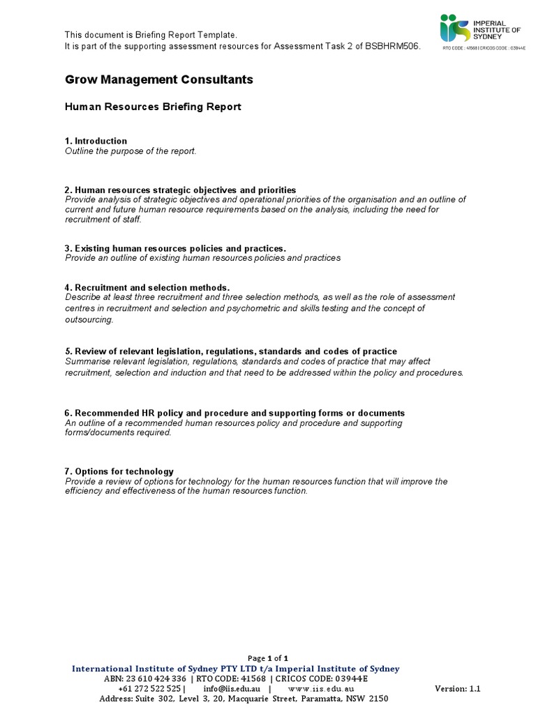 Briefing report template pdf