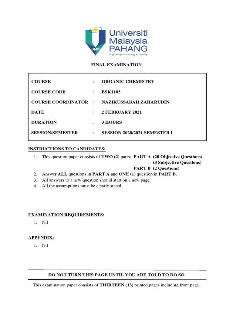 Organic Chemistry Exam Pdf Alkene Chemistry