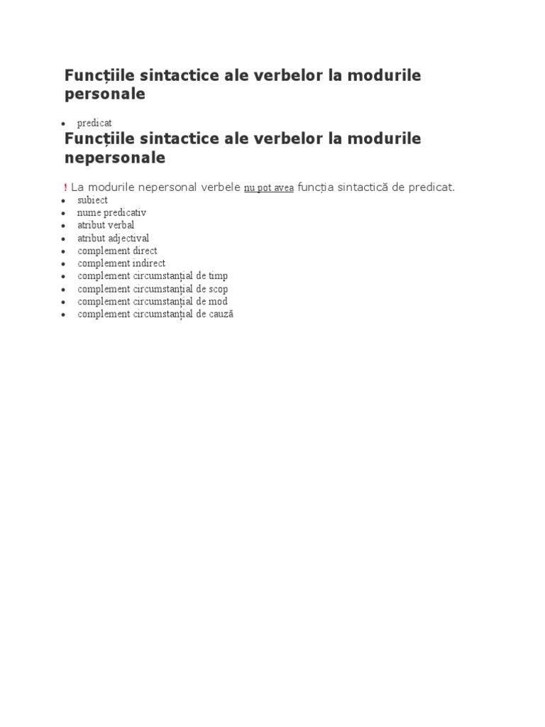 Functiile Sintactice Ale Verbului | PDF