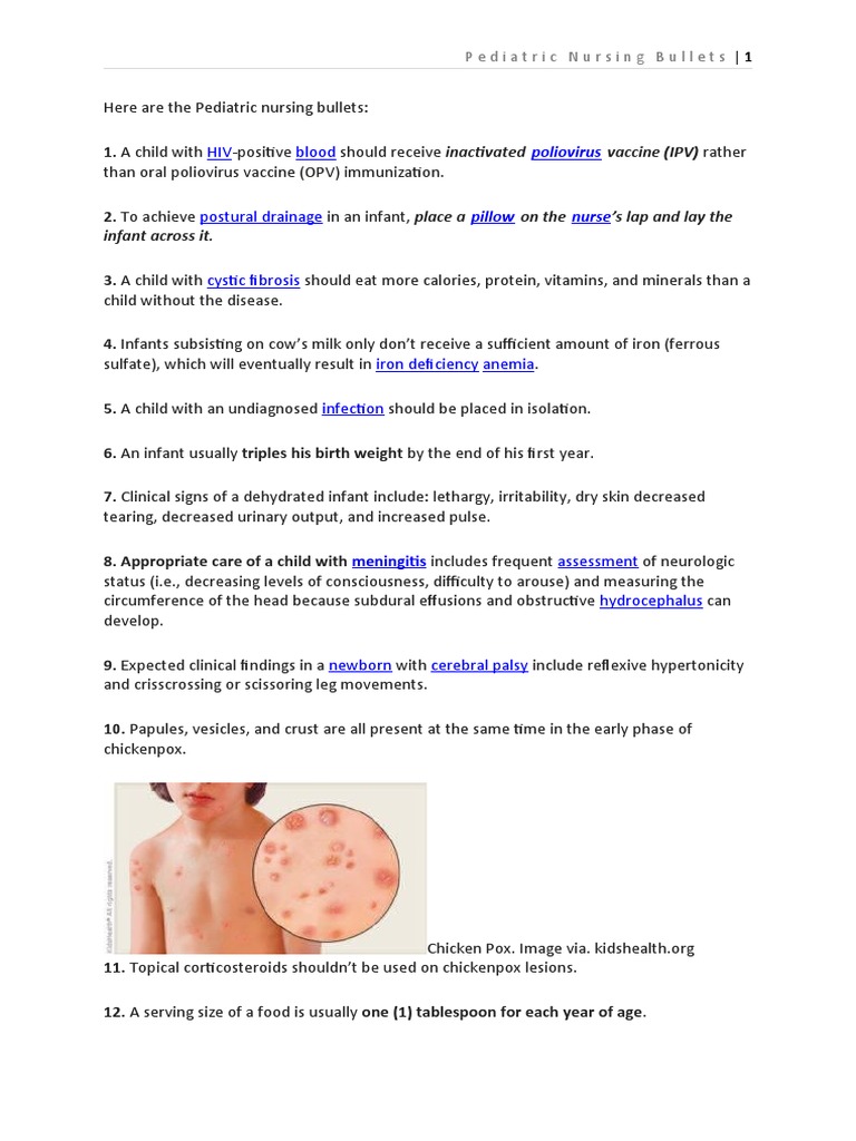 Here Are The Pediatric Nursing Bullets PDF Infants Burn