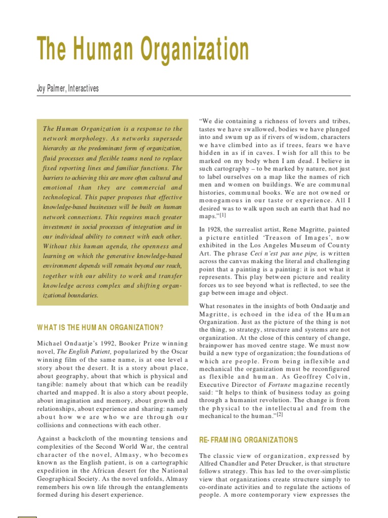 The Human Organization: Joy Palmer Interactives PDF Emotional