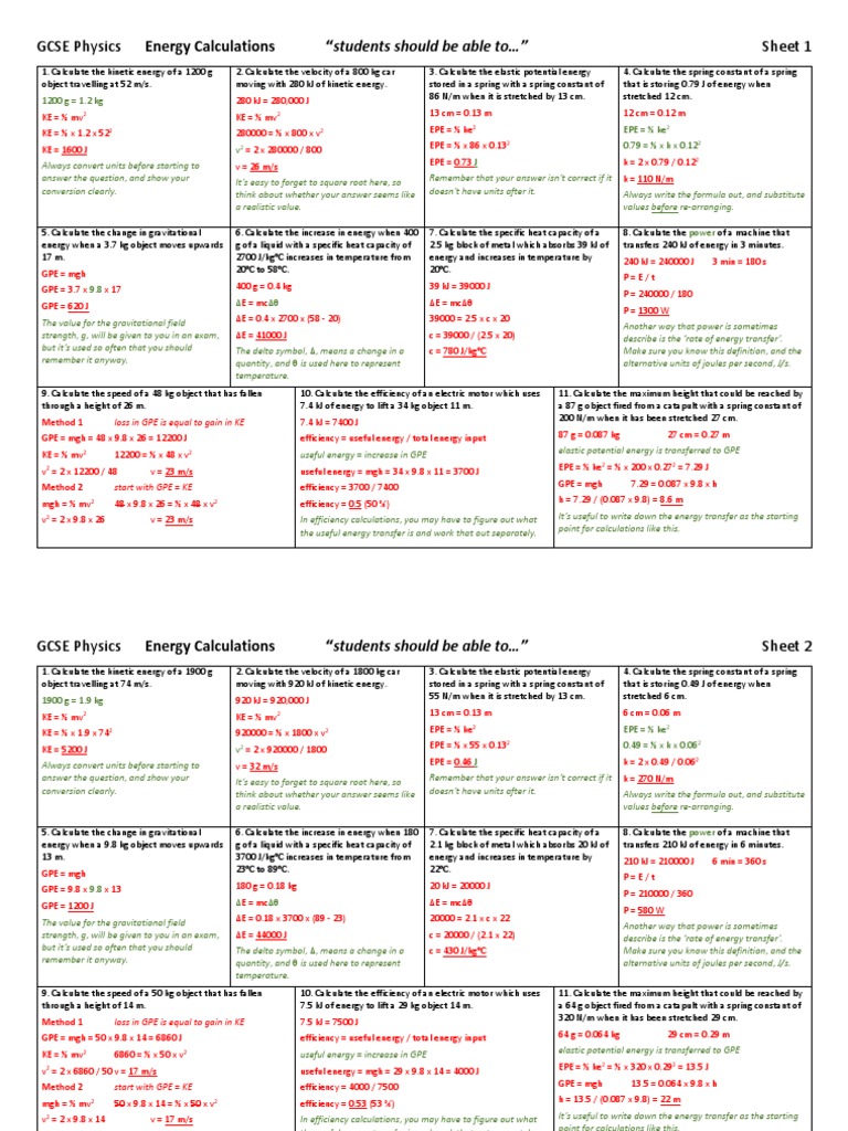 Còpia de Energy - Calculations - Answer - Sheets | PDF | Heat Capacity ...